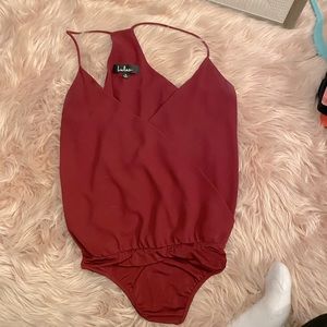 Lulu’s Maroon V Neck Bodysuit